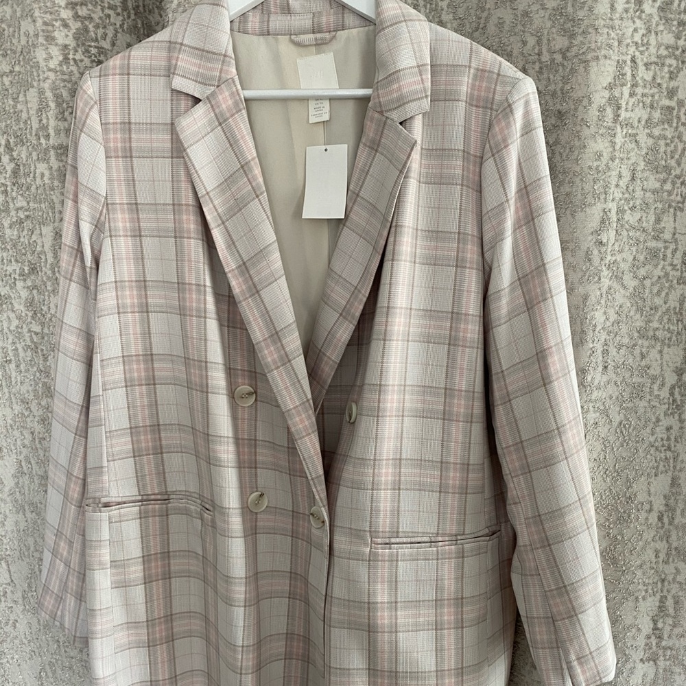 Pink, grey and white double breasted blazer